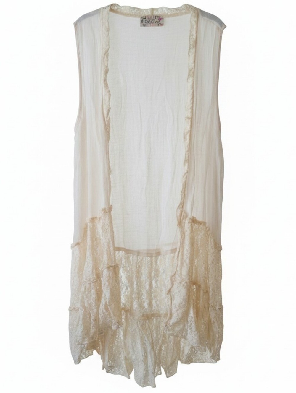 LADY NOIE | Ivory Gauze Lace Longline Fairy Duster Open Tier Vest Romantic | 2XL